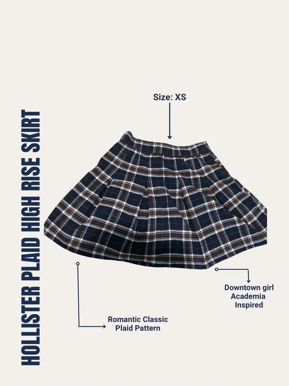 Hollister Navy Blue Plaid High Rise Skirt
